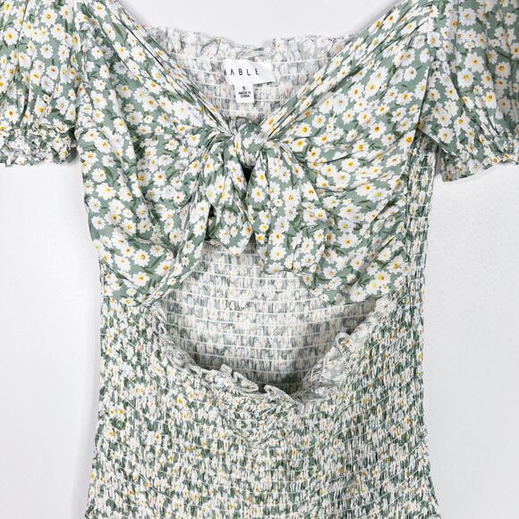 Mable Small S Sage Green Nikki Front Tie Smocked Mini Dress Ditsy Floral Print - Picture 4 of 14